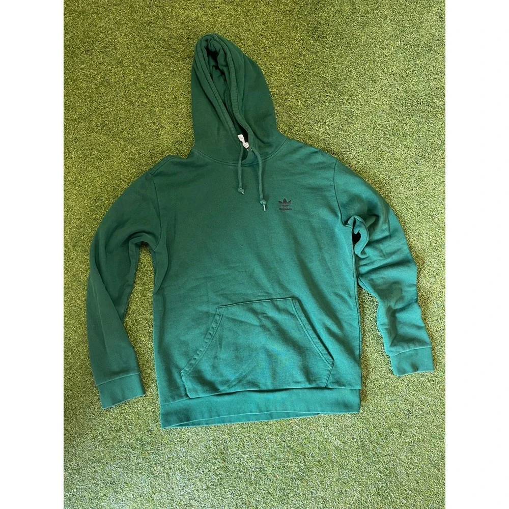 Adidas Hoodie Mens M Green Lined Logo‎ Long Sleeve Kangaroo Pockets Pullover